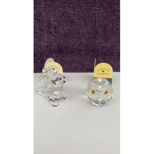 47 - x2 Asfour Diamond Crystal PbO 30% Owl and Squirrel Ornaments