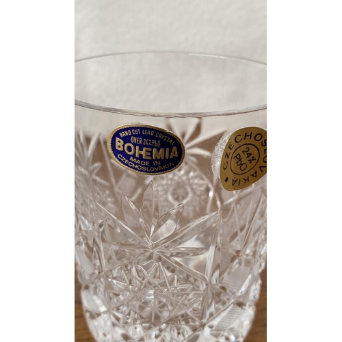 85 - Set of 6 Vintage Bohemia Czechoslovakia Cut Crystal Retro Whisky Glasses (Unused)