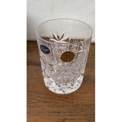 85 - Set of 6 Vintage Bohemia Czechoslovakia Cut Crystal Retro Whisky Glasses (Unused)