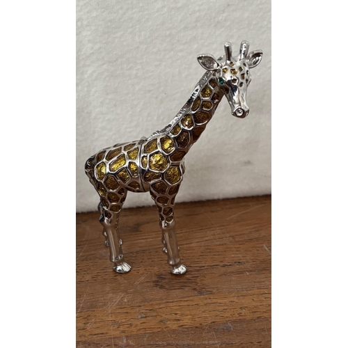 88 - Metal and Enamel Giraffe and Rhinestone Enamel Turtle Trinket Pill Boxes Together with Silver Margar... 