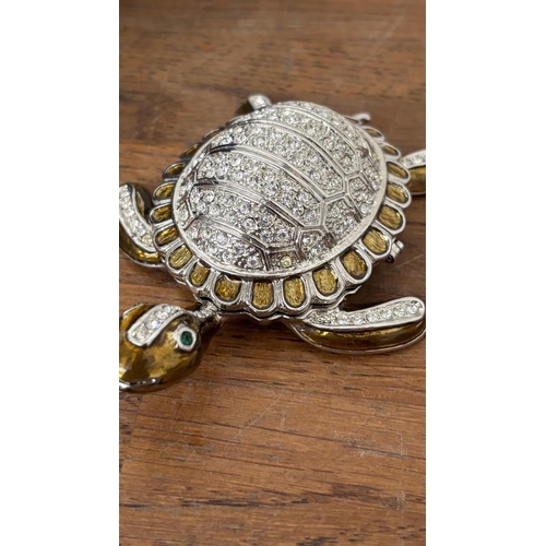 88 - Metal and Enamel Giraffe and Rhinestone Enamel Turtle Trinket Pill Boxes Together with Silver Margar... 