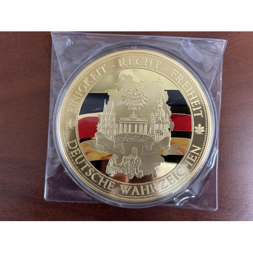 346 - Very Big 100mm German Gold Plated Coin/Metal of 2016 with Swarovski Details and Certificate