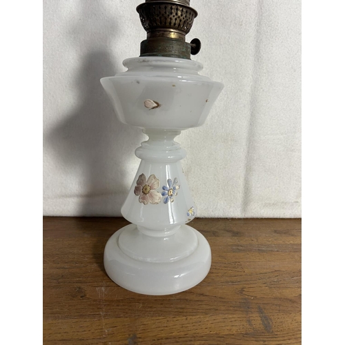 90 - Antique Victorian Hand Painted Floral Oil Lamp