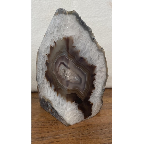 16 - Pair of Agate Stone Slices Natural Chocolate Color Bookends