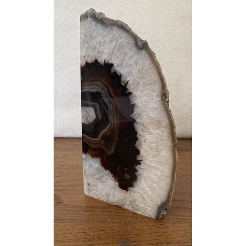 16 - Pair of Agate Stone Slices Natural Chocolate Color Bookends