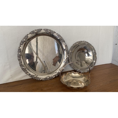 332 - x2 Silver Plated Trays Together with Vintage Silver Plated Sweet Dish