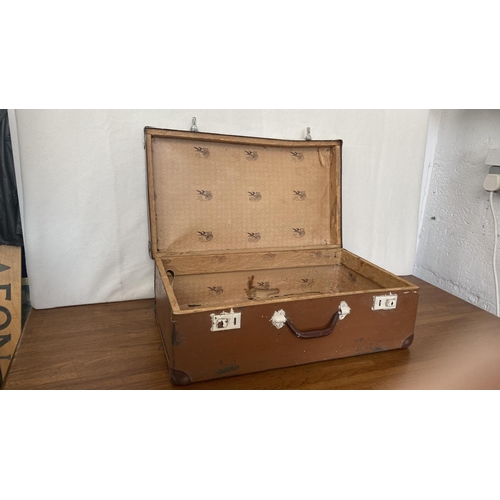 53 - Very Old Hard Shell Brown Travel Suitcase (57 W. x 34 D. x 20cm H.)