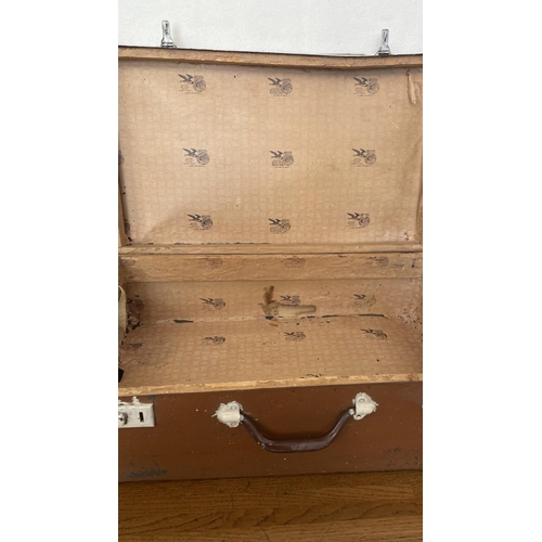 53 - Very Old Hard Shell Brown Travel Suitcase (57 W. x 34 D. x 20cm H.)