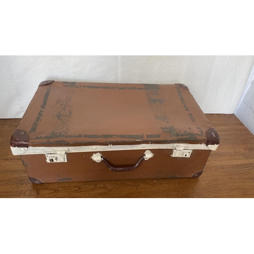 53 - Very Old Hard Shell Brown Travel Suitcase (57 W. x 34 D. x 20cm H.)