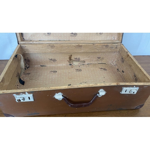 53 - Very Old Hard Shell Brown Travel Suitcase (57 W. x 34 D. x 20cm H.)