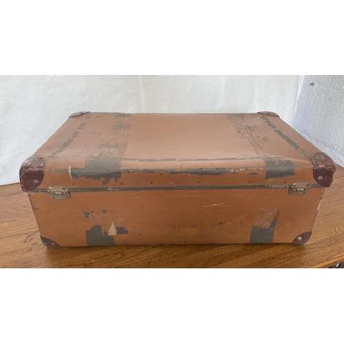 53 - Very Old Hard Shell Brown Travel Suitcase (57 W. x 34 D. x 20cm H.)