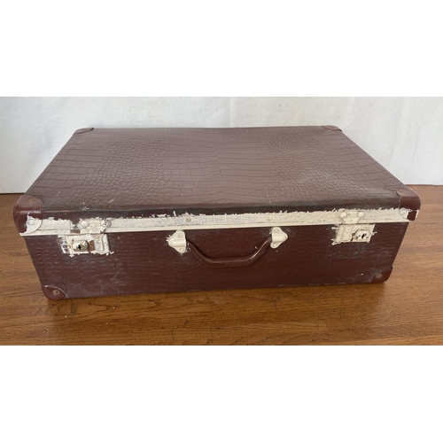 54 - Very Old Hard Shell Brown Travel Suitcase (57 W. x 34 D. x 20cm H.)