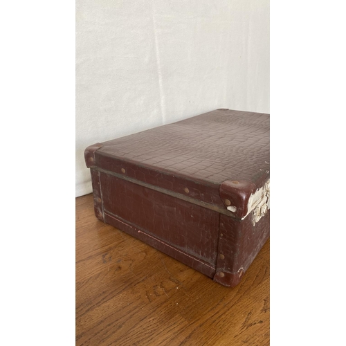 54 - Very Old Hard Shell Brown Travel Suitcase (57 W. x 34 D. x 20cm H.)