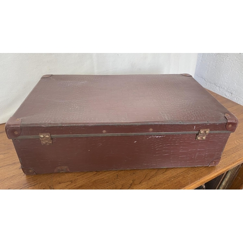 54 - Very Old Hard Shell Brown Travel Suitcase (57 W. x 34 D. x 20cm H.)