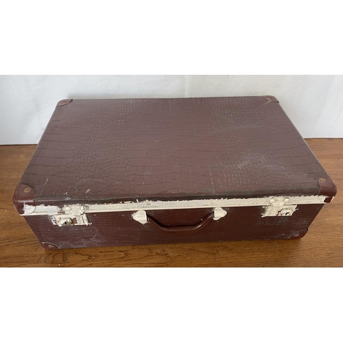 54 - Very Old Hard Shell Brown Travel Suitcase (57 W. x 34 D. x 20cm H.)