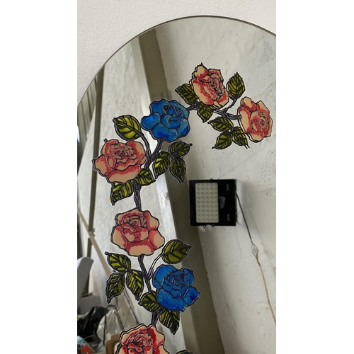 99 - Beautiful Wall Mirror Decorated with Hand Painted flowers