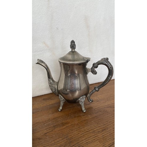 352 - Set of 6 Vintage Metal Goblets and Tea Pot on Tray