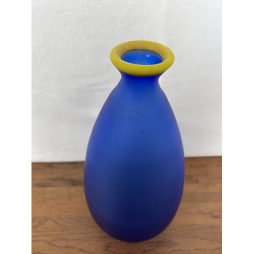 104 - Hand Made Cobalt Glass Frosted Satin Swiss Vase (30cm H.)