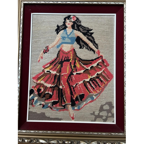 138 - Cross Stitch Tapestry Depicting Spanish Dancer in Ornate Frame (49 x 59cm)