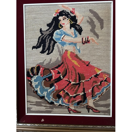 139 - Cross Stitch Tapestry Depicting Spanish Dancer in Ornate Frame (49 x 59cm)