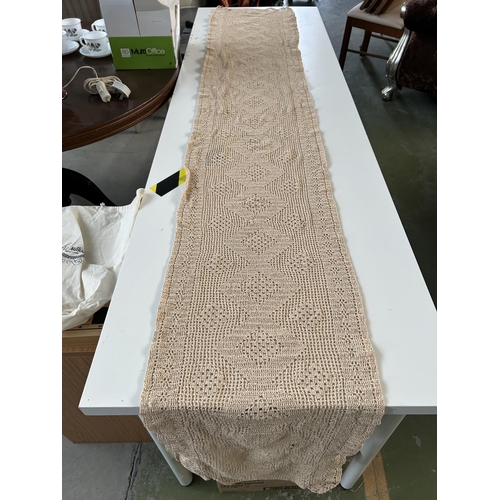 31 - x3 Traditional Crochet Table /Bed Runners (x2 x (240 x 38cm)) and Bed Cover (215 x 145cm)