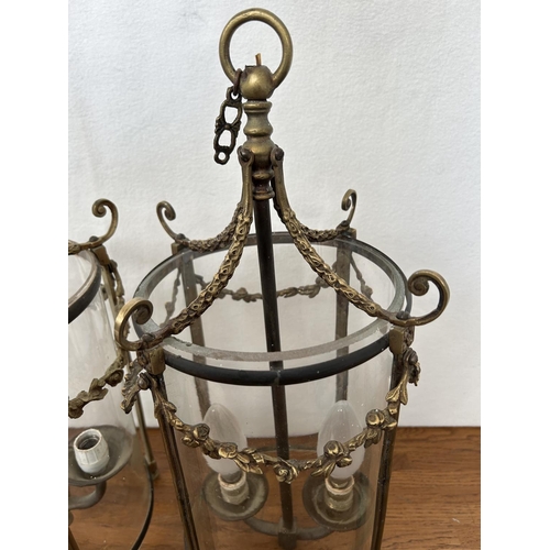 37 - x3 Vintage French Style Gilt Brass Pendant Lanterns