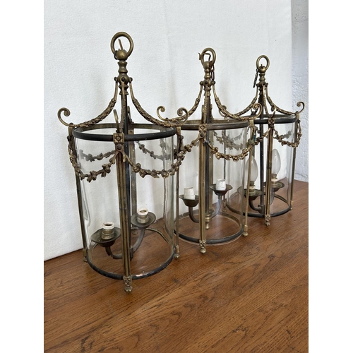 37 - x3 Vintage French Style Gilt Brass Pendant Lanterns