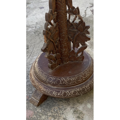 123 - Antique 1920's Hand Carved Hardwood Oriental Floor Lamp (180cm H. - Some Wear Due to Age)