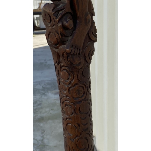 123 - Antique 1920's Hand Carved Hardwood Oriental Floor Lamp (180cm H. - Some Wear Due to Age)