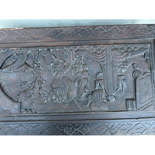 133 - Antique Chinese Carved Wood Trunk (101 W. x 52 D. x 63cm H.)