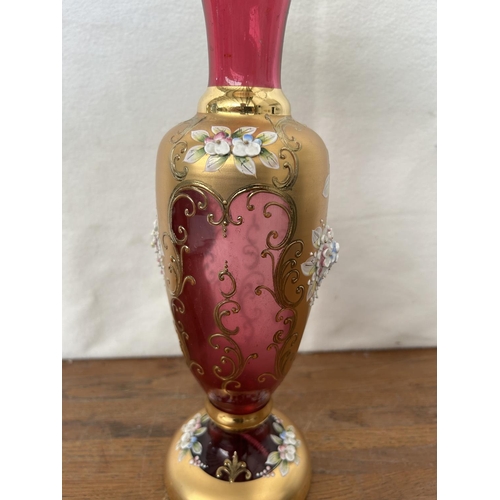 22 - Vintage Handmade Murano Art Glass Floral Vase (35cm H.)