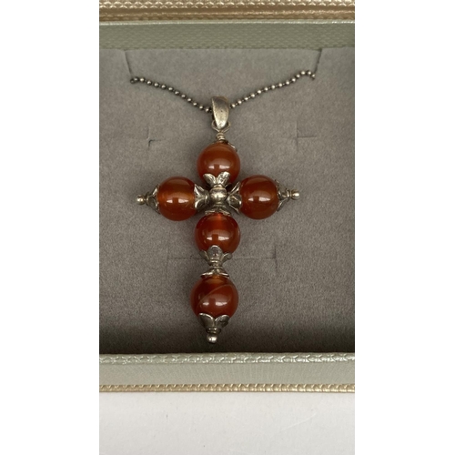 207 - Cornelian and Sterling Silver Christian Cross Pendant