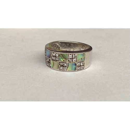 213 - Vintage Silver and Abalone Shell Inlay Half Double Row Band Ring - Taken Back on 27/1/2025