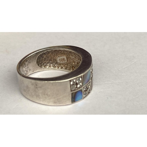 213 - Vintage Silver and Abalone Shell Inlay Half Double Row Band Ring - Taken Back on 27/1/2025