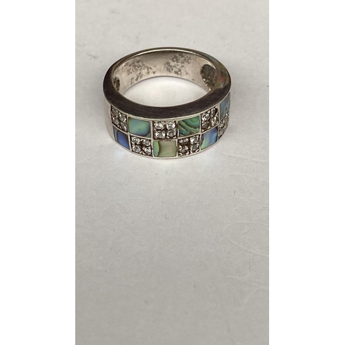 213 - Vintage Silver and Abalone Shell Inlay Half Double Row Band Ring - Taken Back on 27/1/2025