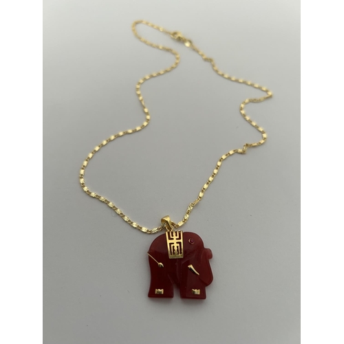 263 - Red Fire Jade 18k Gold Plated Elephant Pendant