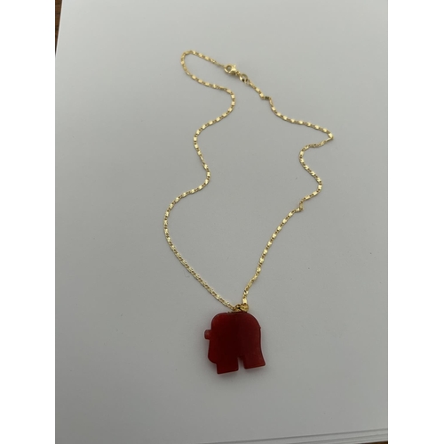 263 - Red Fire Jade 18k Gold Plated Elephant Pendant