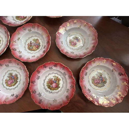 152 - Set of 12 Vintage W. Germany Bavarian Porcelain Plates with Courting Scenes