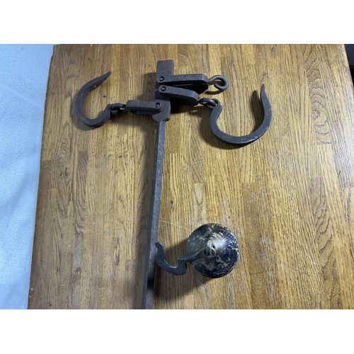 153 - Antique Cast Steelyard Balance Scale w/ Hooks