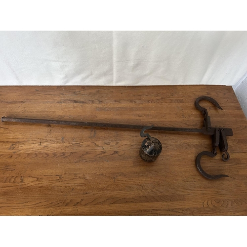 153 - Antique Cast Steelyard Balance Scale w/ Hooks