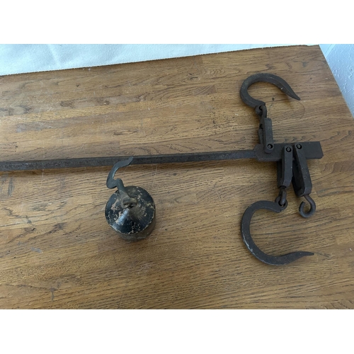 153 - Antique Cast Steelyard Balance Scale w/ Hooks