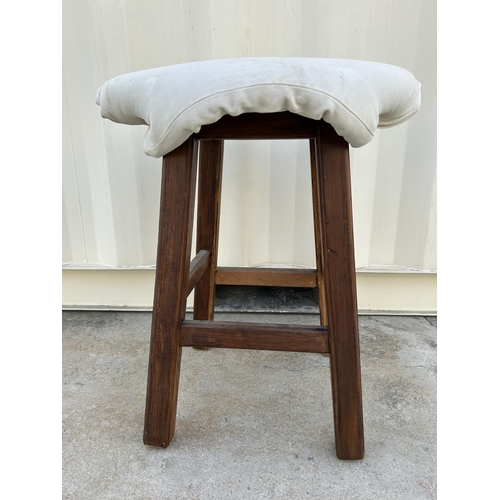 317 - Vintage Solid Heavy Wood Cushioned Stool - Taken Back on 10/3/2025