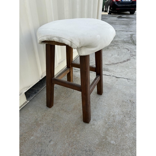 317 - Vintage Solid Heavy Wood Cushioned Stool - Taken Back on 10/3/2025