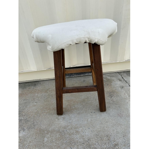 317 - Vintage Solid Heavy Wood Cushioned Stool