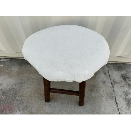 317 - Vintage Solid Heavy Wood Cushioned Stool - Taken Back on 10/3/2025