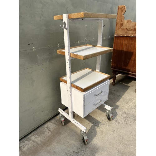 193 - Vintage Metal 3-Shelve Trolley with 2 Bottom Drawers