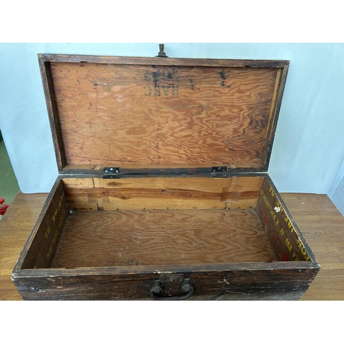 27 - Vintage Wooden Military Trunk (70 W. x 36 W. x 20cm H.)