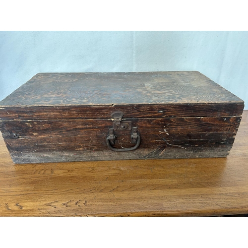 27 - Vintage Wooden Military Trunk (70 W. x 36 W. x 20cm H.)