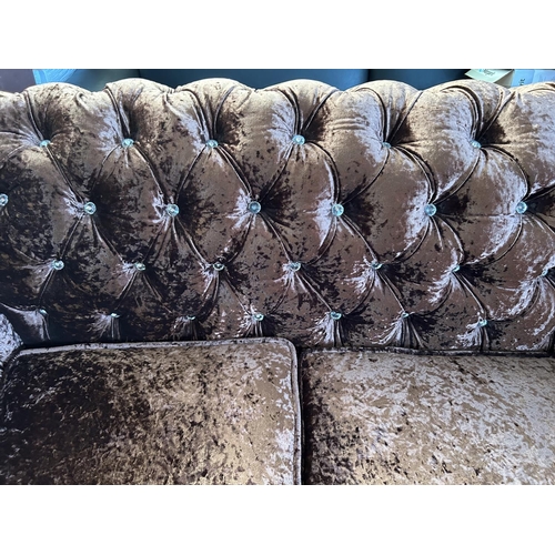 267 - Baroque Style 2-Seat Sofa in Brown Crushed Velvet in Silver Finish Frame with Crystal Buttons