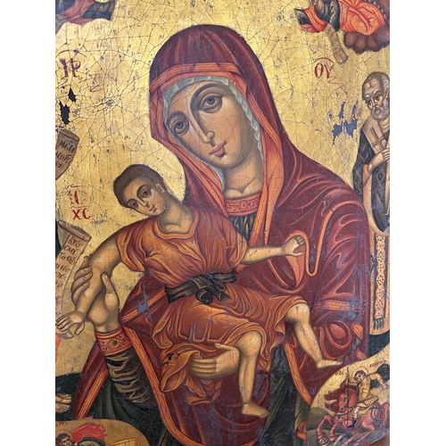 293 - Large Antique 1850's Icon of Jesus, Mary and Others on Heavy Wood (48 x 62cm)